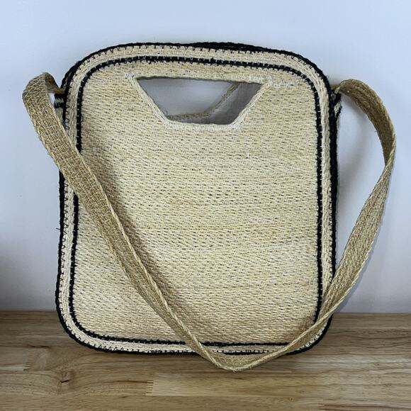 Vintage Handmade Straw Cord Wooden Handle Mushroom Tote Bag Purse Taiwan Boho - Picture 4 of 9